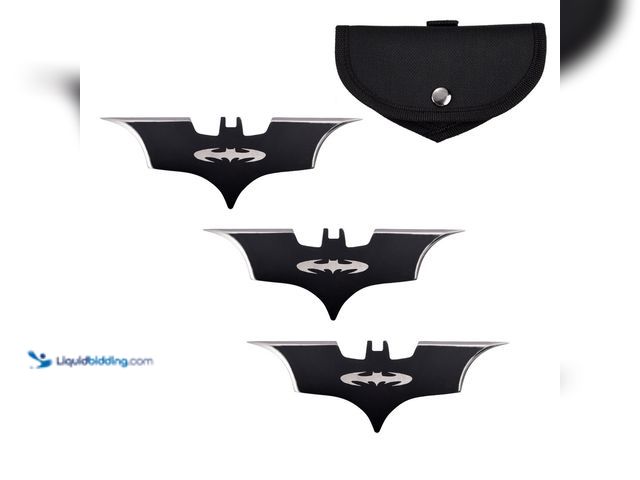 Lot 49-3471085 - Batarang 3 Pcs Throwing Knife Bat Thrower Set 4" Black - NEW - Each Thrower is a full piece of heavy...