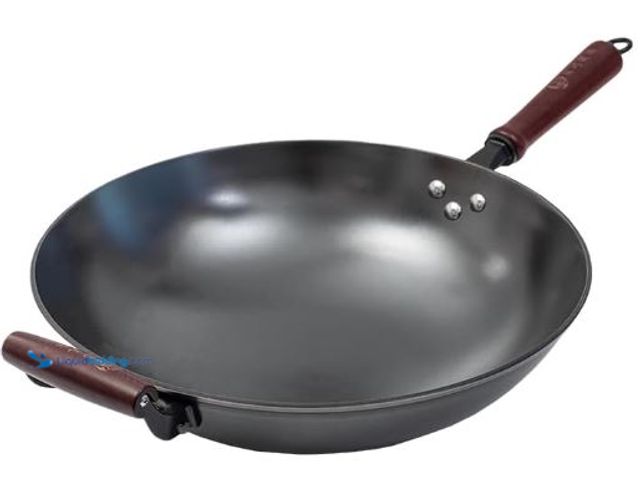 Lot 49-5436294 - Chinese Cast Iron Wok Pan, 13.4Inch(34cm) Stir-Frying Saute Cooking Pan Cookware with Wooden Handle ...