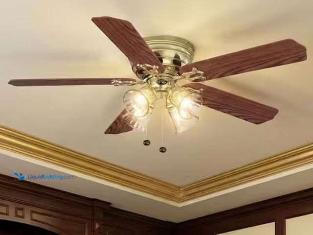Lot 49-1623868 - Hampton Bay Carriage House 52 in. Indoor LED Polished Brass Ceiling Fan with Light Kit, Reversible M...