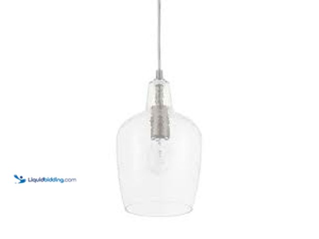 Lot 49-5415312 - Hampton Bay Gillian 1-Light Brushed Nickel Cone Mini Pendant with Clear Hammered Glass, Pendant Ligh...