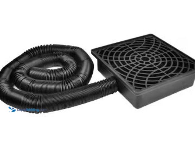 Lot 49-5436782 - Angel Sar 12 in. x 12 in. Black Plastic Low Profile Gutter Catch Basin Drain Kit with 16.4 ft. Flexi...