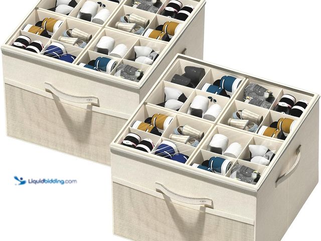 Lot 49-5476911 - Aokeyee Shoe Organizer for Closet,2 Pack Foldable Shoe Storage Organizer Box Bin with Adjustable Div...