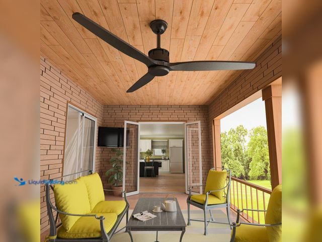 Lot 49-3564075 - Indoor/Outdoor Use 60 in. Black 3 Wooden Blade Propeller Ceiling Fan with Remote Control, 6-Speed Ad...