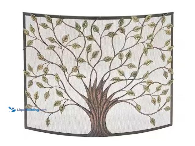 Lot 49-3615837 - Litton Lane Bronze Metal Tree Sculpted Relief Single Panel Fireplace Screen with Curved Mesh Netting...
