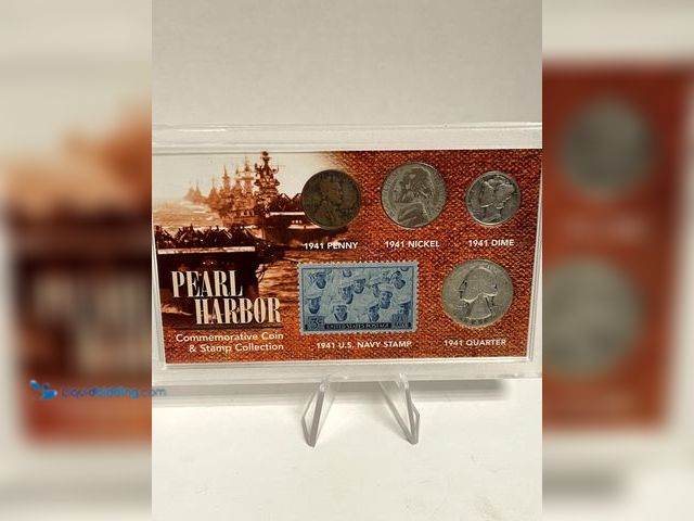 Lot 49-910578 - Pearl Harbor Commemorative Coin & Stamp Collection featuring a genuine 1941 U.S. Penny, Nickel, Merc...