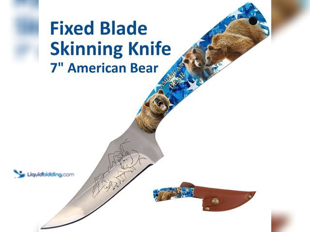 Lot 49-5434383 - Full Tang Fixed Blade Skinning Knife 7" with American Bear ABS Handle - NEW - The skinner style blad...