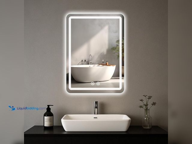 Lot 49-5463504 - LED Bathroom Mirror, 16 x 24 Inch Anti-Fog Bathroom Mirror with Lights, Stepless Dimmable Lighted Ba...