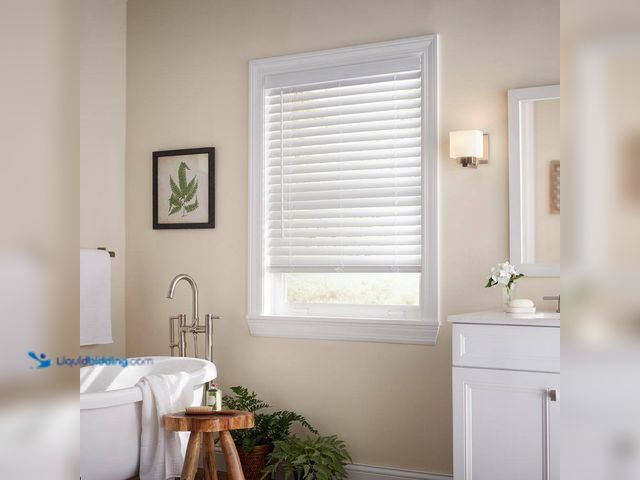 Lot 49-5437759 - Home Decorators Collection White Cordless Room Darkening Faux Wood Blind/Shade with 2 in. Slats - 72...