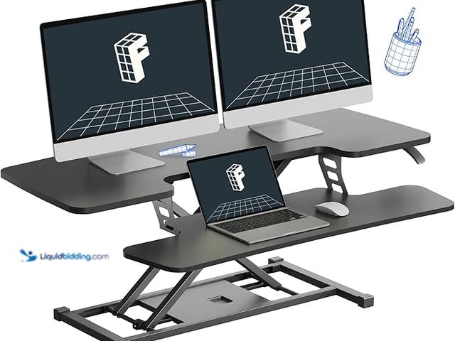Lot 49-1556336 - FLEXISPOT Standing Desk Converter 42-inch Spacious Sit to Stand up Dual Monitor and Laptop Riser, Bi...