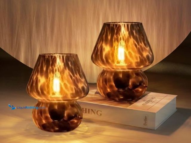 Lot 49-3473631 - ONEWISH Mushroom Lamp Small Vintage Table Lamp for Bedroom Set of 2, Nightstand Bedside Lamp Translu...