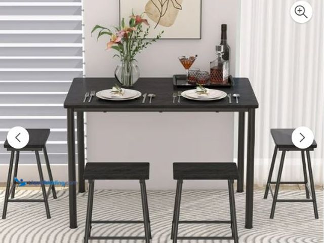 Lot 49-5460330 - VECELO Dining Table Set with 4 Stools, 5-Piece Bar Table Set, Modern Counter Height Pub Table Set fo...