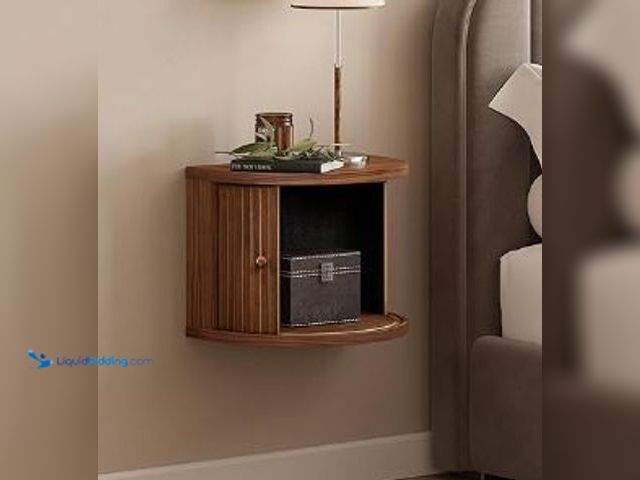 Lot 49-1517541 - WERMO 16'' Floating Nightstand with Storage and Sliding Door - Floating Side Table for Living Room, ...