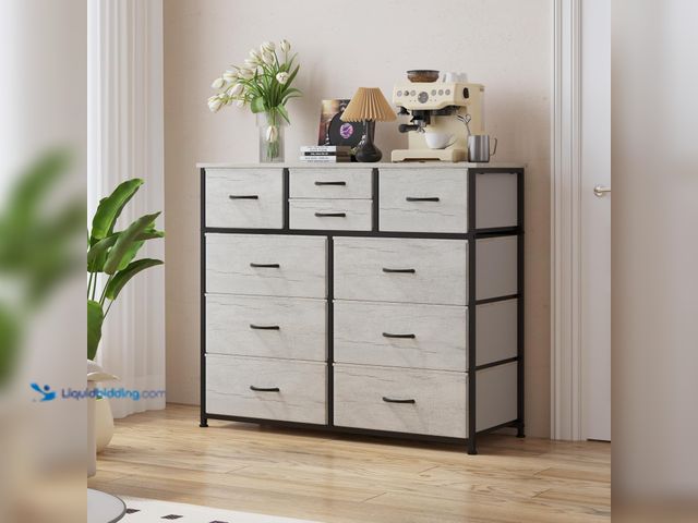 Lot 49-5553200 - LUMTOK 10 Drawers Dresser with Fabric Bins for Bedroom,Closets，Greige | Fabric Storage Tower with wo...