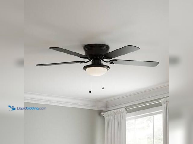 Lot 49-5553558 - Hampton Bay Hugger 52 in. LED Indoor Black Ceiling Fan with Light Kit Model # AL383LED-BK USED SLIGH...