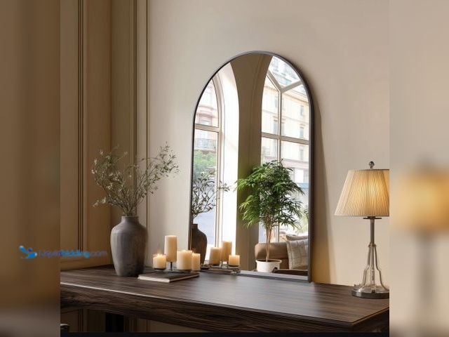 Lot 49-1557309 - 22"x30" Arched Wall Mirror, Modern Aluminum Frame Decorative Mirror for Bathroom, Bedroom, Living Ro...