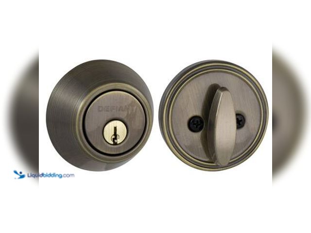 Lot 49-5541482 - QTY 5- Defiant Antique Brass Single Cylinder Deadbolt. Model # 32DD81. Unused.