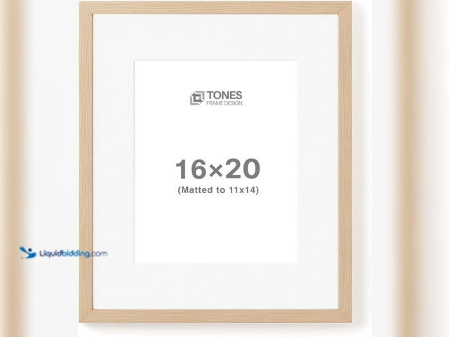 Lot 49-5448707 - 16x20 Picture Frame Matted to 11x14, Natural Solid Wood Veneer Finish and Plexiglass Front Large Pic...