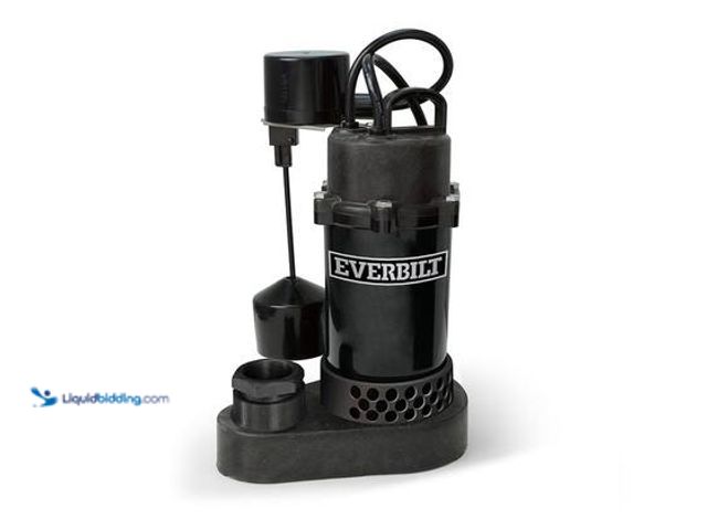Lot 49-5554377 - Everbilt 1/4 HP Aluminum Submersible Sump Pump Vertical Switch. Model # HDSP25V. Unused