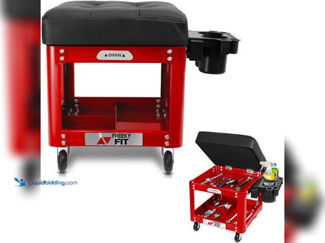 Lot 49-5548861 - Rolling Creeper Garage Shop Seat for Men, Padded Mechanics Stool with Tool Tray Storage for Garage, ...