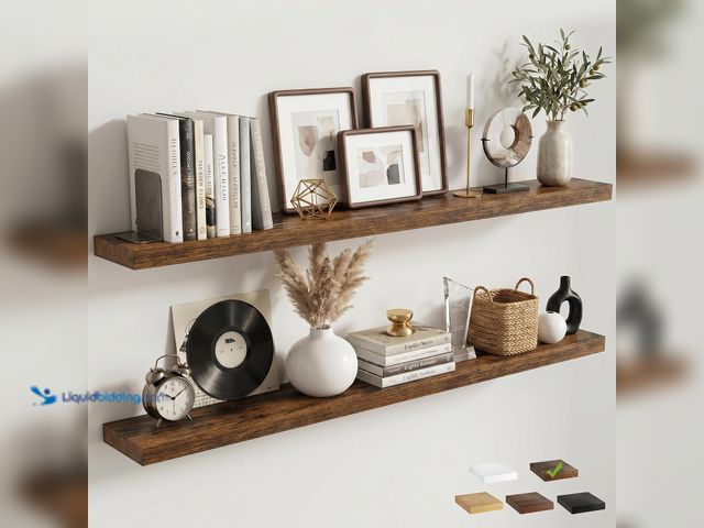 Lot 49-5553240 - 55 Inch Floating Shelves for Wall, 6.5"D Wood Storage Shelves, Brown Finish | Engineered Wood, Invis...