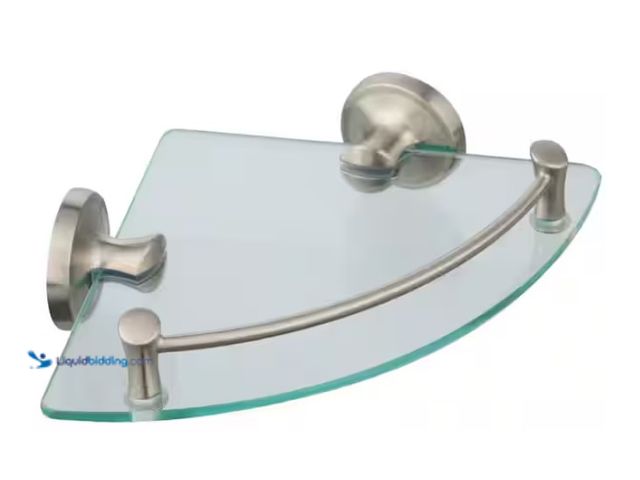 Lot 49-1519007 - Delta Extensions 8 in. Glass Corner Shelf with Rail Bath Hardware Accessory in Brushed Nickel, Model...
