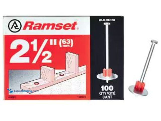 Lot 49-5436364 - Qty 2. Ramset 2-1/2 in. Drive Pins with Washers (100-Pack). Model # 00809. Slightly used.