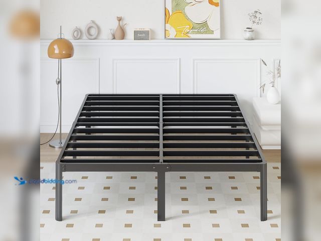 Lot 49-5552472 - 14 Inch Full XL Bed Frame No Box Spring Needed Heavy Duty Metal Full XL Platform Bed Frame with Roun...