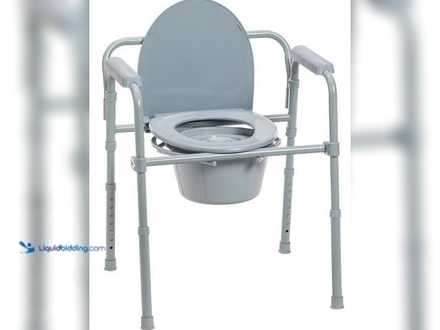 Lot 49-3432098 - Drive Medical Folding Steel Bedside Commode Chair - Portable 3-in-1 Toilet Solution - Adjustable Hei...