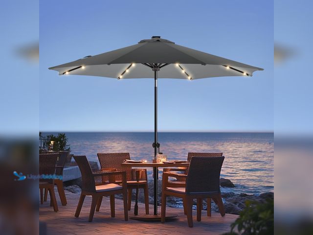Lot 49-3532489 - wikiwiki 9ft Solar Led Patio Umbrella, Sturdy Outdoor Market Umbrella for Deck, Pool, Garden w/Tilt,...