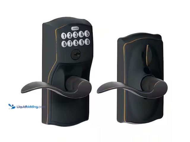 Lot 49-1568918 - Schlage Camelot Aged Bronze Keypad Door Lock with Accent Handle and Flex Lock Model # FE595 V CAM 71...