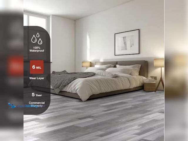 Lot 49-1577337 - Approx. (622) sq. ft. of Trafficmaster Skyland 6 MIL x 6 in. W x 36 in. Whitewashed Gray Click Lock ...