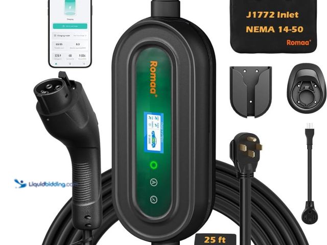 Lot 49-3431864 - Romaa Level 2 Electric Vehicle Charger - 32 Amp EVSE Portable J1772 Charging Station, with NEMA 14-5...