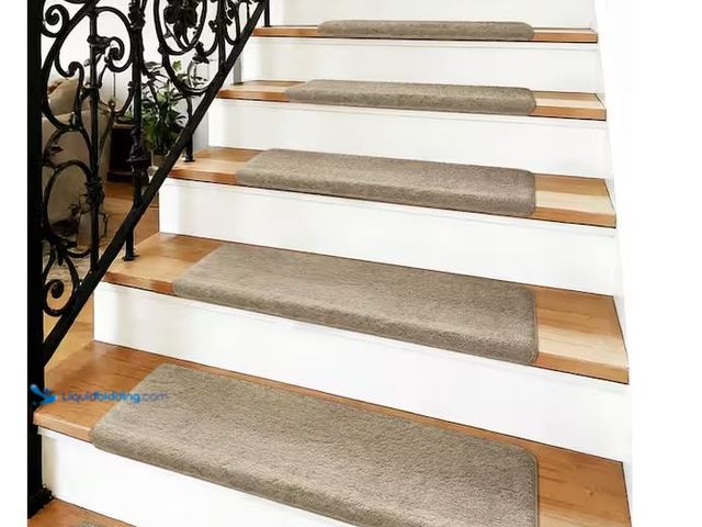 Lot 49-5551538 - PURE ERA
Cream Gray 9.5 in. x 30 in. x 1.2 in. Plush Bullnose Indoor Stair Tread Cover Carpet Self ...