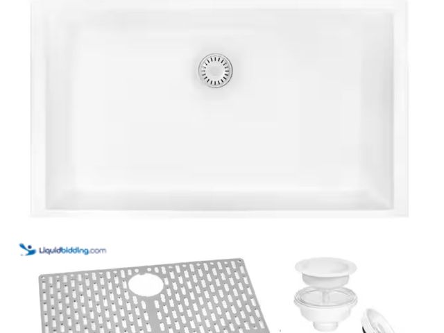 Lot 49-2000899 - Ruvati EpiGranite 30 in. Undermount Single Bowl Kitchen Sink in Arctic White Granite Quartz Composit...