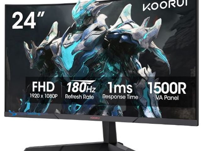 Lot 49-5436297 - KOORUI 24 inch Curved Gaming Monitor 180Hz FHD 1080P Computer Monitor, 1ms 1500R Display, Adaptive S...