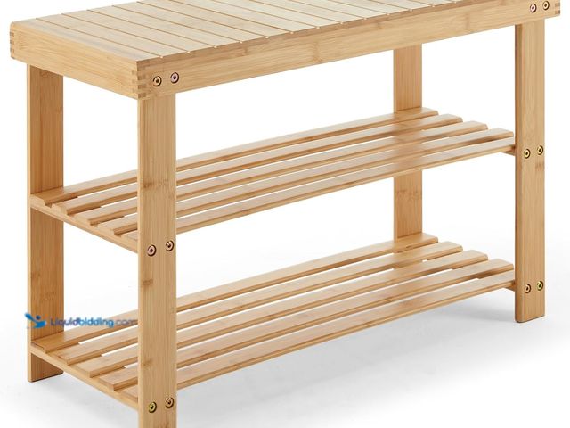 Lot 49-3531286 - Sweetcrispy Shoe Rack Bench, 3-Tier Bamboo Entryway Storage Organizer, 286lb Capacity, Shoes Stand f...