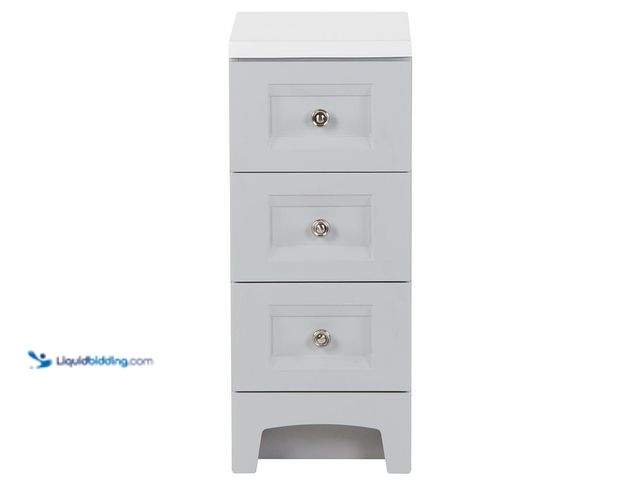 Lot 49-5447692 - Glacier Bay Delridge 12 in. W x 14.5 in. D x 29 in. H Pearl Gray Linen Cabinet. [Model # DR12P2-PG] ...