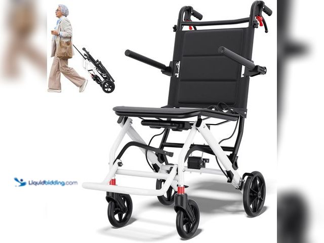 Lot 49-3472732 - Super Lightweight Transport Wheelchair. Easy to Travel, Locking Hand Brakes, User-Friendly, Folding,...