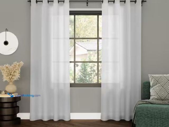 Lot 49-3614803 - Lot of (3) panels of Vail Slub Textured White Linen Polyester Blend 52 in. W x 63 in. L Grommet Ligh...