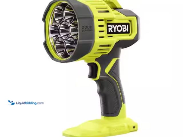 Lot 49-3433342 - RYOBI ONE+ 18V Cordless LED Spotlight (Tool Only), 650 Yards Of Beam Distance, Model # PCL661B, Slig...