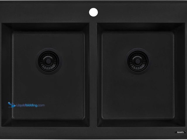 Lot 49-5464029 - Ruvati 33 x 22 inch epiGranite Drop-in Topmount Granite Composite Quartz Double Bowl Kitchen Sink - ...