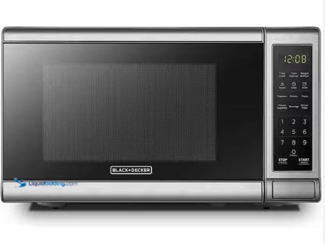 Lot 49-1549184 - BLACK+DECKER 0.7 cu. ft. 700 Watt Compact Countertop Microwave in Stainless Steel with Safety lock, ...
