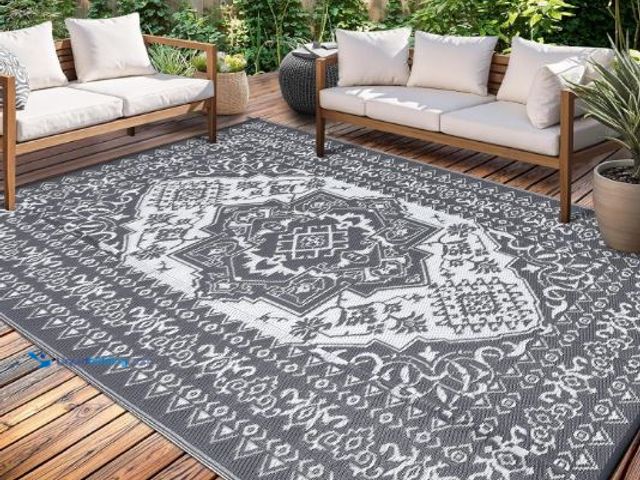 Lot 49-1517417 - GAOMON Outdoor Patio Rug 9x12 Waterproof Reversible Plastic Straw Rug, Large UV-Resistant Portable R...