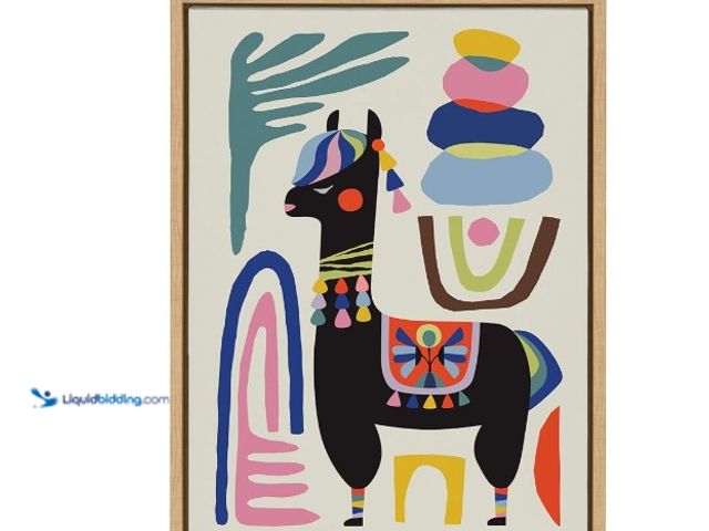 Lot 49-1555686 - Kate and Laurel Sylvie Llama Mesatawe Framed Canvas by Rachel Lee, 33 1/4" X 23 1/8", Natural, Whims...