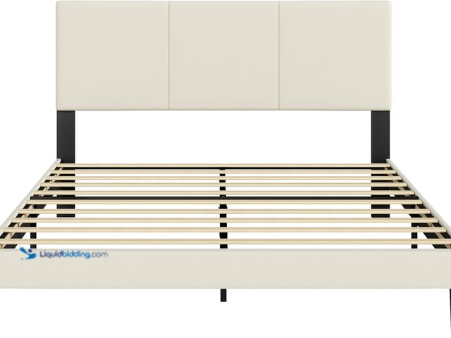 Lot 49-3631460 - IOILORI Queen Size Bed Frame with Upholstered Headboard, Sturdy Wood Slats, No Box Spring Required, ...