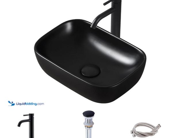 Lot 49-3481688 - Black Vessel Sink 14.5"x10" Small Bathroom Sink Above Counter 14 Inch Black Ceramic Porcelain Small ...