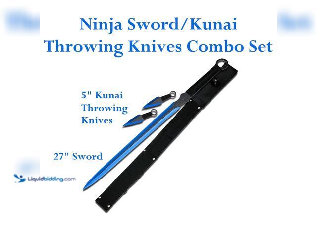 Lot 49-3435364 - Ninja Sword/Kunai Throwing Knives Combo Set Blue includes 27" Sword and Set of (2) 5" Throwing Knive...