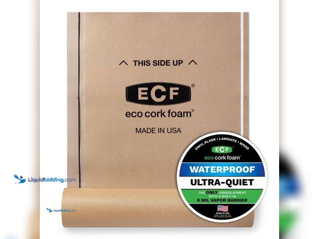 Lot 49-5581694 - Eco Cork Foam 75 sq. ft. 3 ft. x 25 ft. x 3.2 mm Waterproof Premium Plus 10-in-1 Underlayment - Viny...