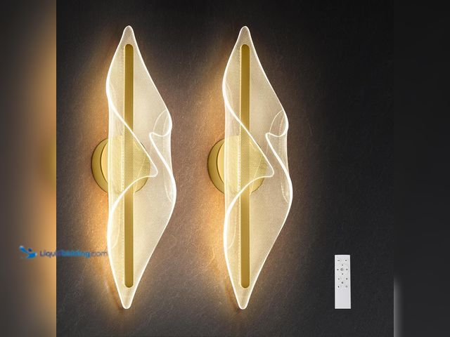 Lot 49-5413726 - Modern Gold Wall Sconce Set of Two 22.4Inch, Dimmable 3CCT Wall Lights with Remote Control, Acrylic ...