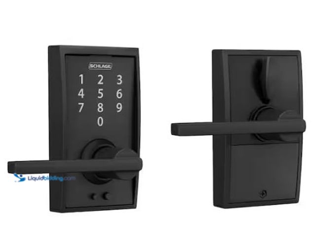 Lot 49-1577299 - Schlage Century Matte Black Touch Keyless Touchscreen Door Lock with Latitude Handle, Model # FE695 ...
